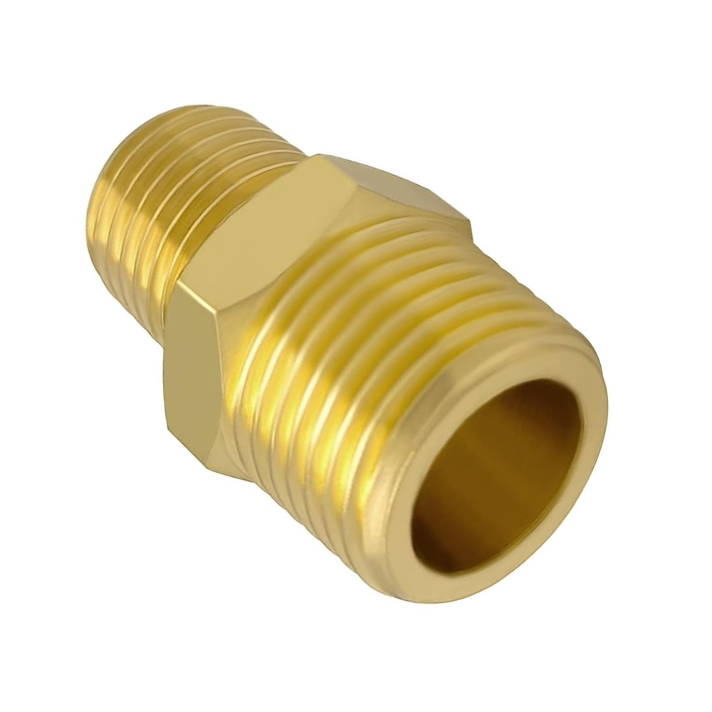 123-N2-N4 FloFlex Brass Pipe Fitting<BR>Reducing Hex Nipple 1/4" Male x 1/2" Male NPT